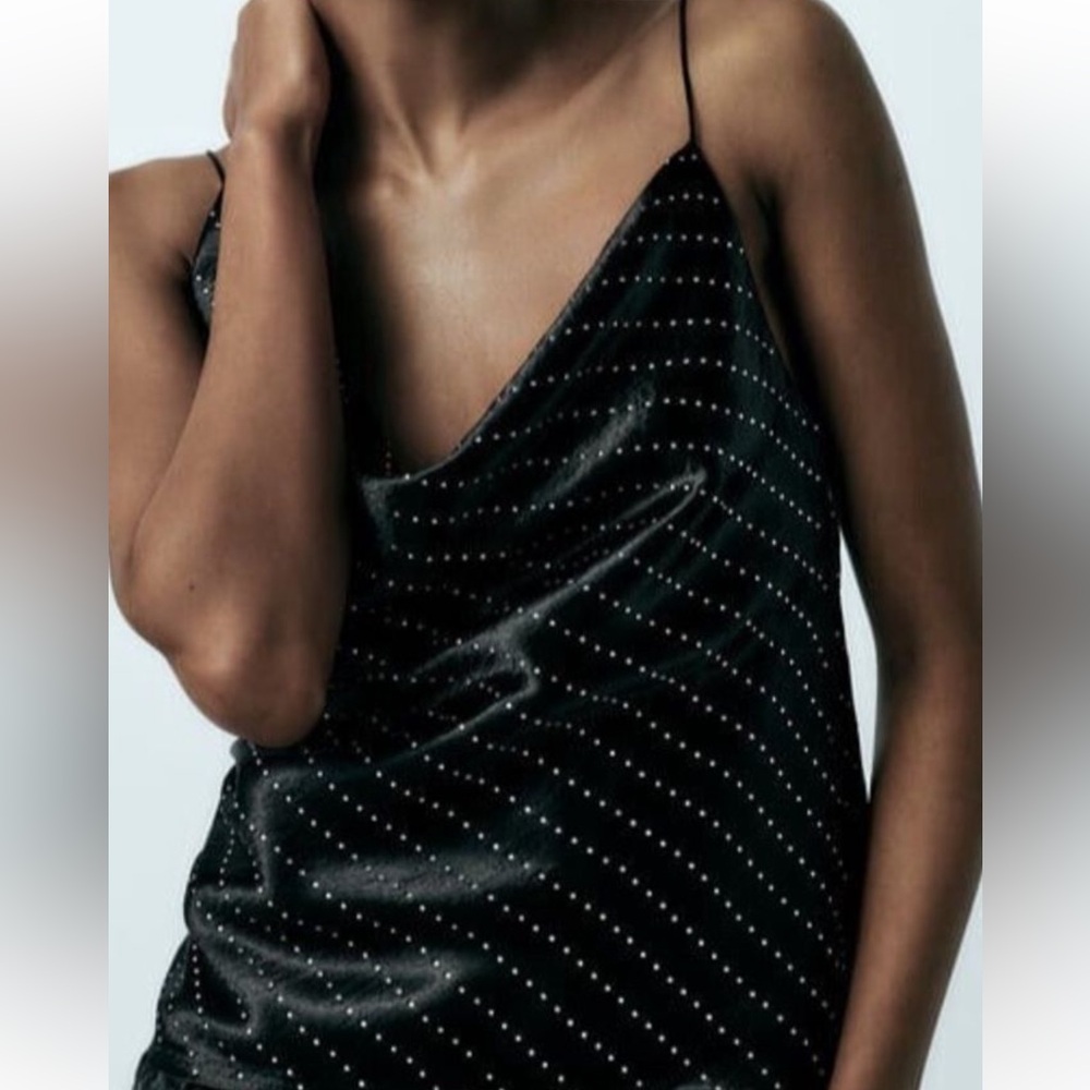 Zara Women's Jewel Satin Effect Cami Tank Top in Black Size Small